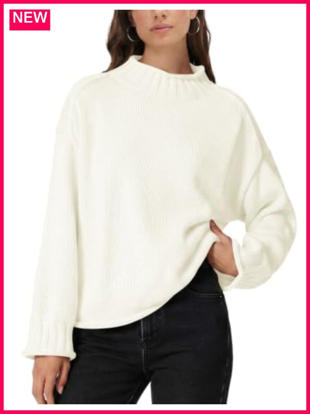 Oversized Mock Neck Long Sleeve Pullover Sweater Soft Knit